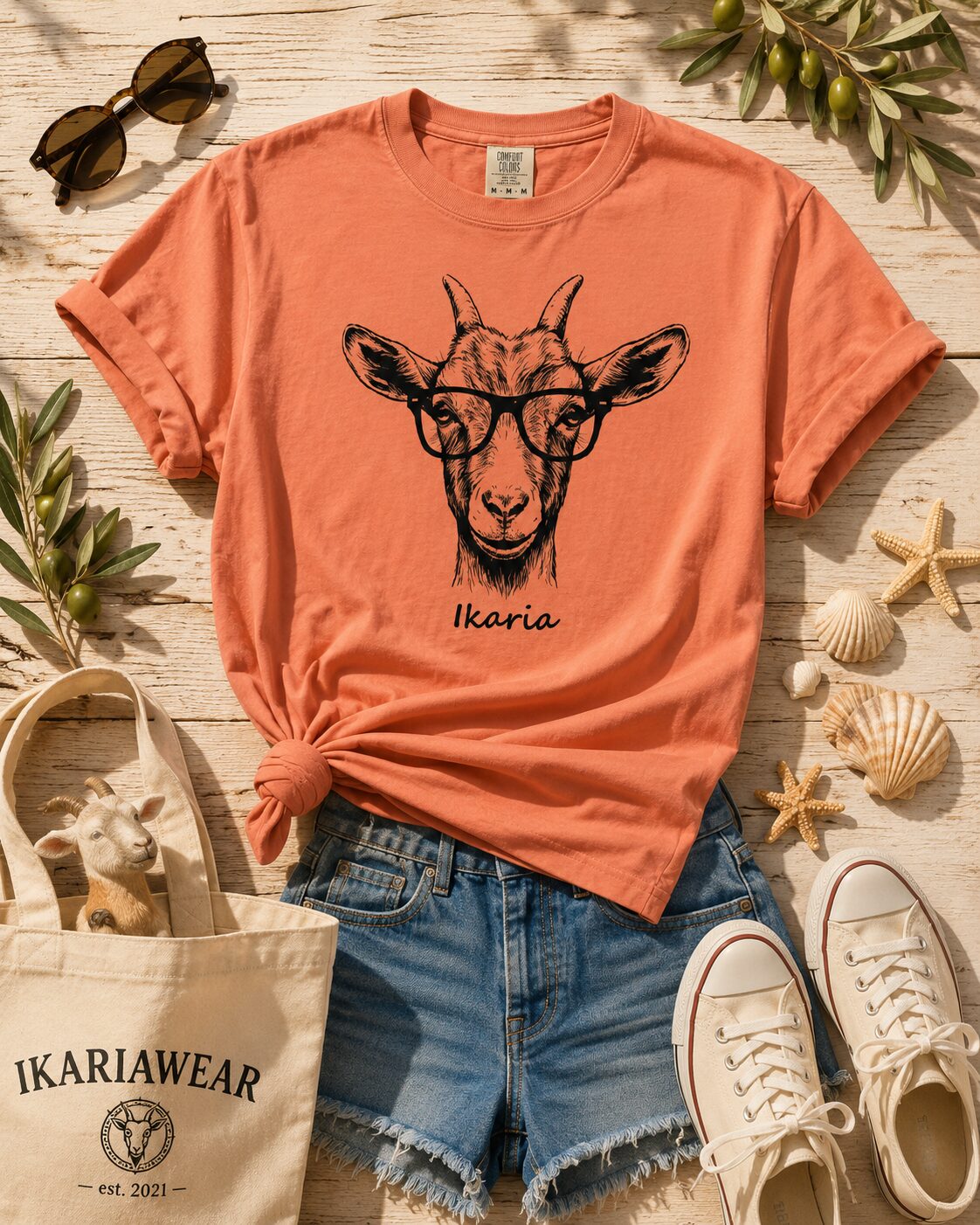 ikaria goat tees Ikaria Siga Siga Goat Glasses T-Shirt - Image 1