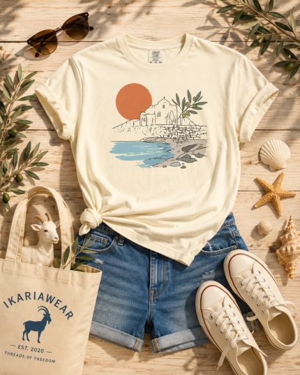 ikaria t-shirt sunset chapel vintage