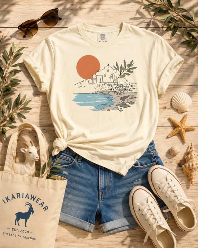 ikaria t-shirt sunset chapel vintage